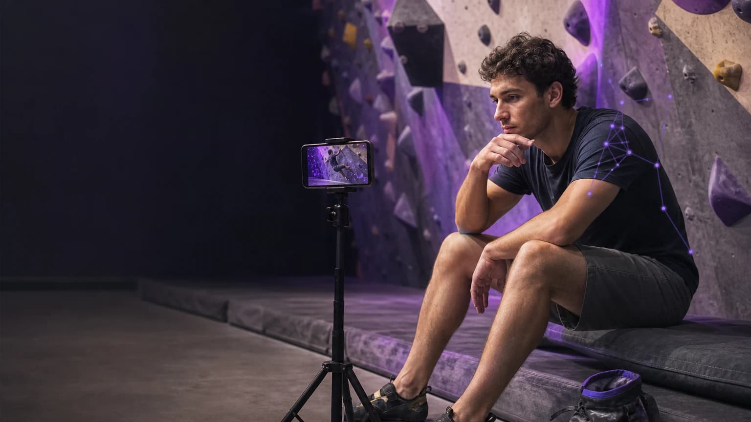 Athlete reviewing a training video on a phone